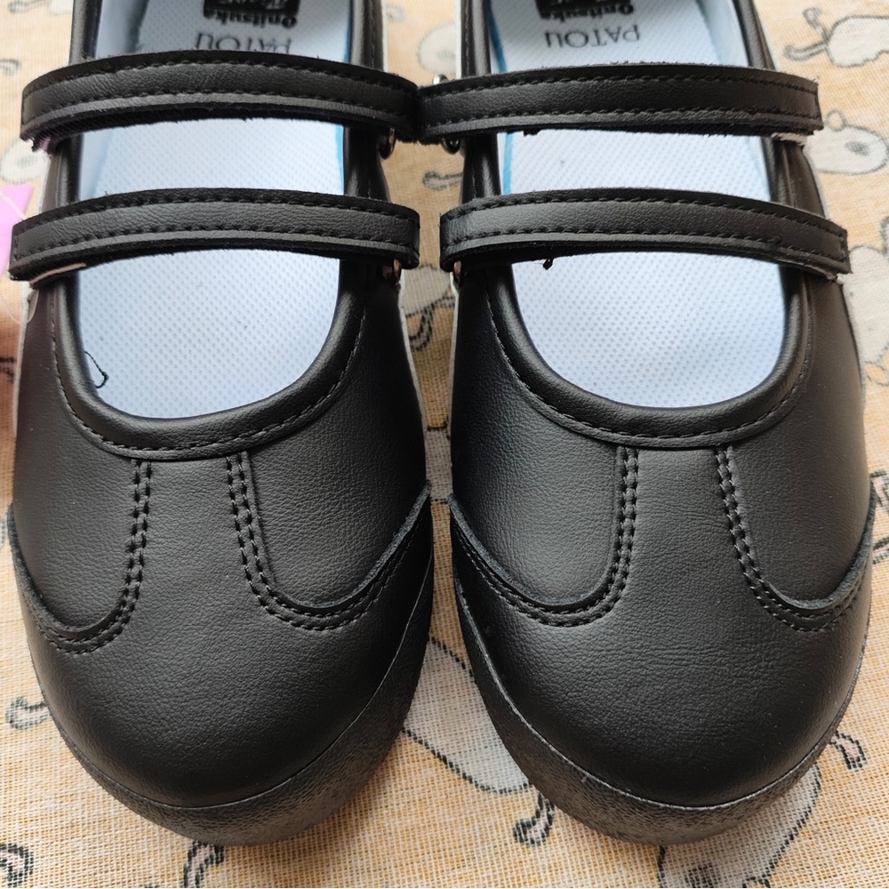 Onitsuka Tiger Black Mary-Jane Flats with White Side Stripes - Picture 4 of 6